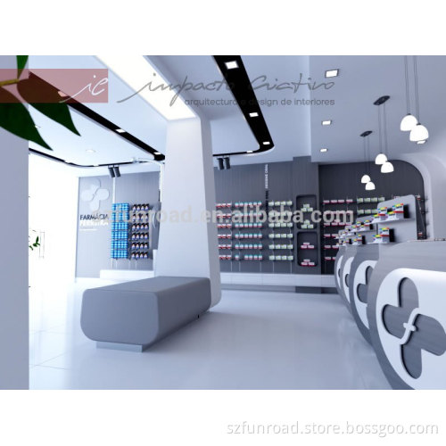 Brand pharmacy interior decorative furnitures wooden display cases design